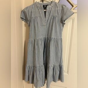 Elegant Blue and White Striped Midi Dress